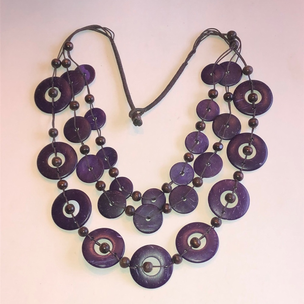 Multi-Strand Purple Disc Boho Statement Necklace